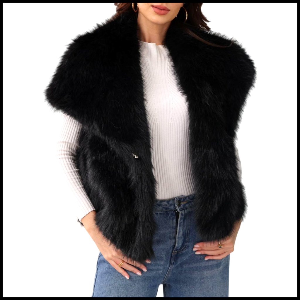 Faux Fur Vest Lapel Collar Sleeveless Fuzzy Jacket Shaggy Winter Outerwear
